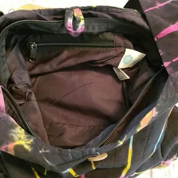 Tie Dye Crossbody Hobo Bag Rainbow Spiral Fabric Festival Purse Handmade Nepal - Picture 7 of 13